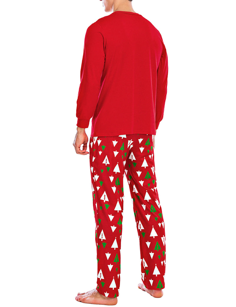 Men's Christmas Tree Print Holiday Red Xmas Pajama Loungewear Set