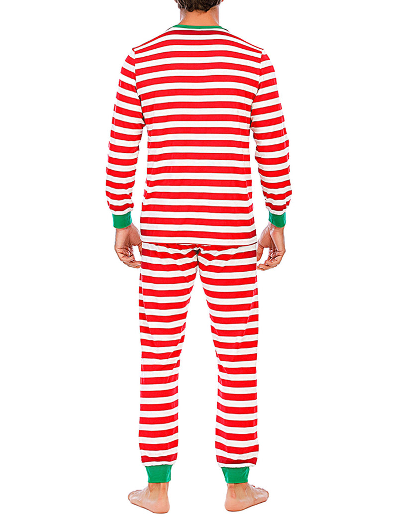 Men’s Casual Christmas Striped Print Holiday Red Xmas Pajama Loungewear Set
