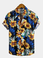 Men's Flower Tropical Hawaii Cotton Short Sleeve Shirt