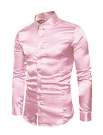 Men's Satin Smooth Button Up Tuxedo Long Sleeve Party Dress Shirt