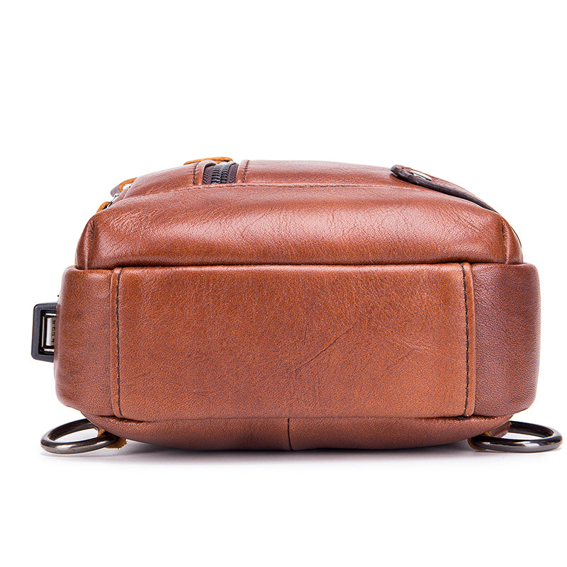 Men's Shoulder Bag Genuine Leather Multi-pocket  Vintage Casual Chest Bag Crossbody Bag