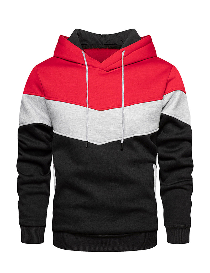 Men's Classic Color Block Long Sleeve Pullover Hoodie With Pocket