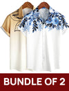 Bundle Of 2 | Men's Floral Print Art Short Sleeve Beach Cool Holiday Button Up Shirts
