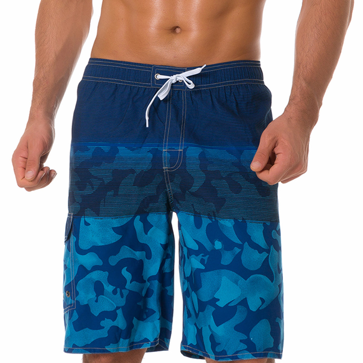 Men's Casual Blue Camo Print Summer Beach Shorts Swimming Trunks