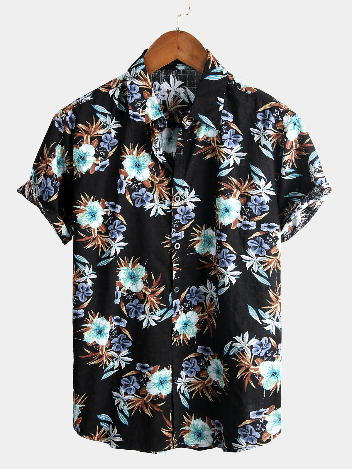 Men's Flower Print Cotton Hawaiian Short Sleeve Shirt