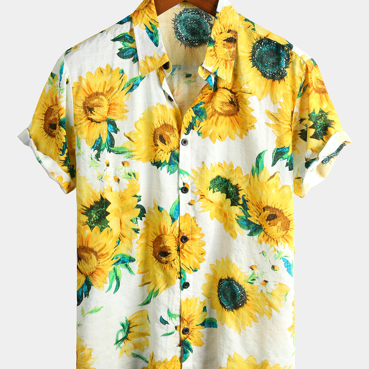 Men's Sunflower Print Short Sleeve Hawaiian Shirt
