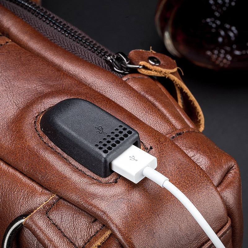 Men's Shoulder Bag Genuine Leather Multi-pocket  Vintage Casual Chest Bag Crossbody Bag