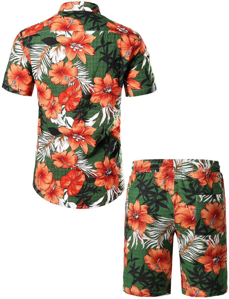 Men's Flower Tropical Hawaiian Shirt & Shorts Set