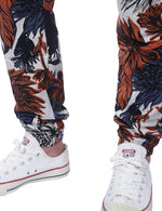 Men's Jogger Cotton Pants Flower Printed Drawstring Trousers(Red)