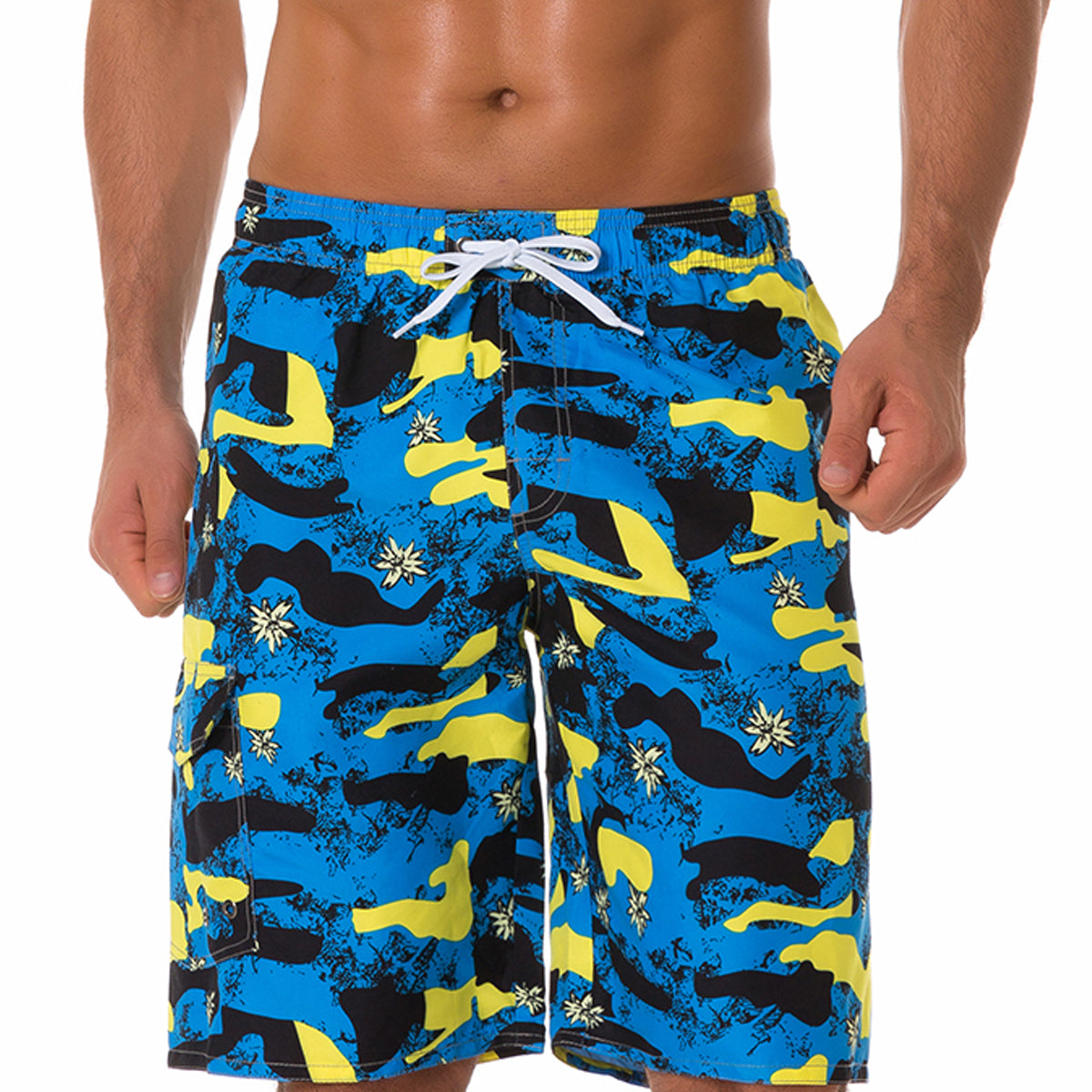 Men's Casual Blue Camo Print Summer Beach Shorts Swimming Trunks