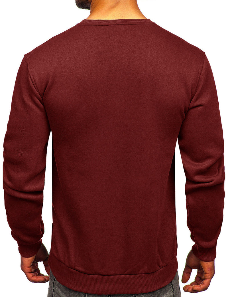 Men's Casual Round Collar Fall Winter Warm Long Sleeve Fleece Sweatshirt