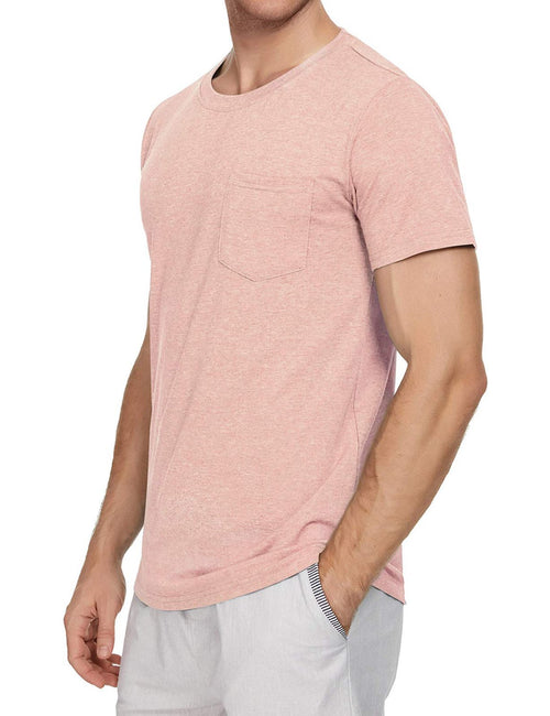 T-shirt décontracté à manches courtes avec poche de couleur unie pour hommes