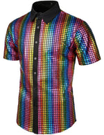 Men's Button Up Short Sleeve Sequins Disco Shirt