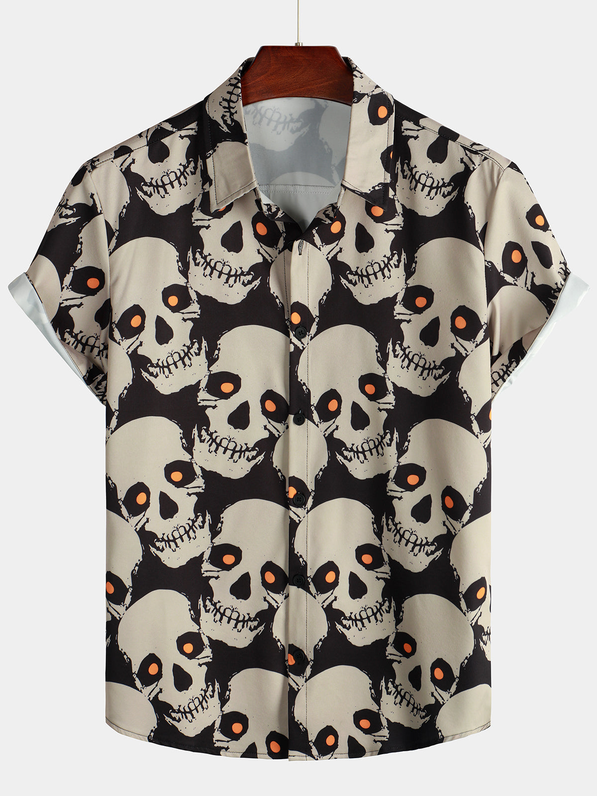 Men's Skull Cool Graphic Button Up Short Sleeve Punk Rock Art Black Hawaiian shirt