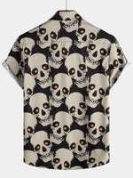Men's Skull Cool Graphic Button Up Short Sleeve Punk Rock Art Black Hawaiian shirt