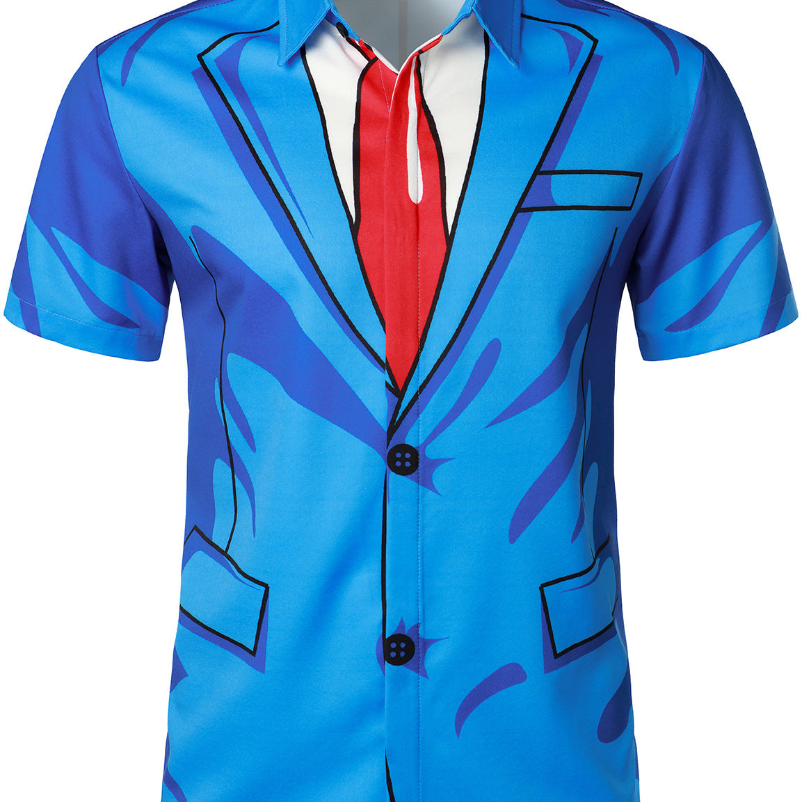 Men's Blue Suit Party Themed Costume Cool Halloween Short Sleeve Shirt