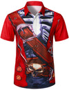 Men's Pirate Skeleton Costume Red Caribbean Cruise Themed Party Halloween Short Sleeve Shirt