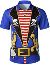Men's Pirate Skull Costume Art Dark Blue Caribbean Cruise Themed Party Halloween Short Sleeve Shirt