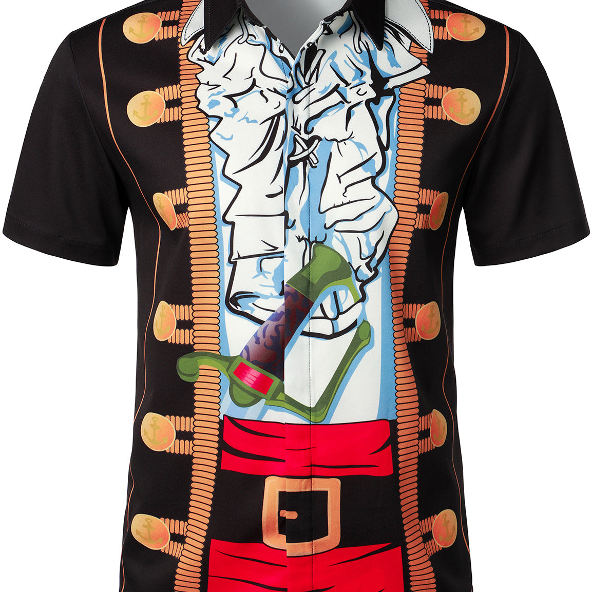 Men's Pirate Themed Party Costume Black Halloween Short Sleeve Shirt
