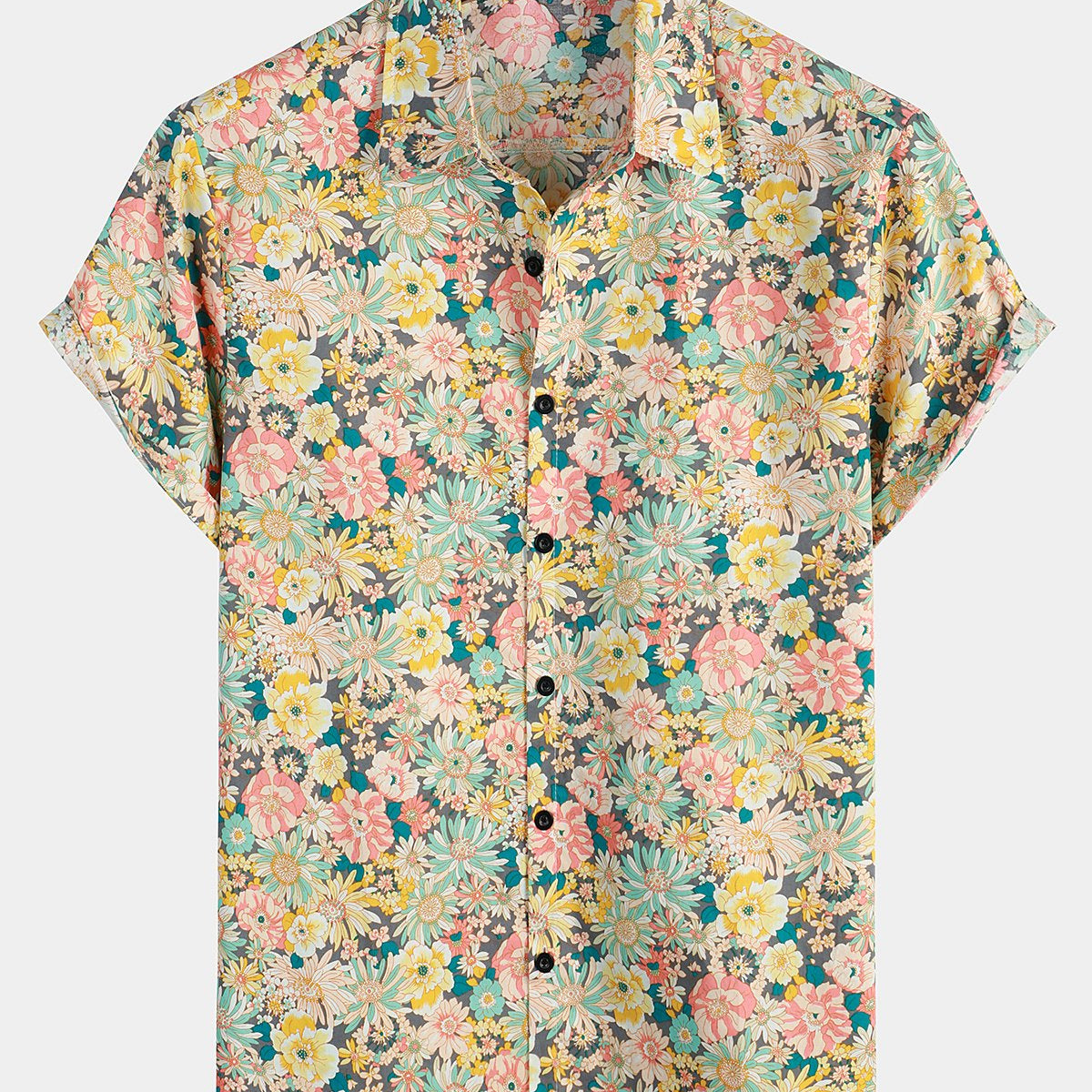 Men's Vintage Floral Cotton Button Up Short Sleeve Shirt