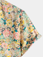 Men's Vintage Floral Cotton Button Up Short Sleeve Shirt
