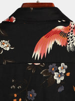 Men's Black Vintage Floral Print Short Sleeve Shirt