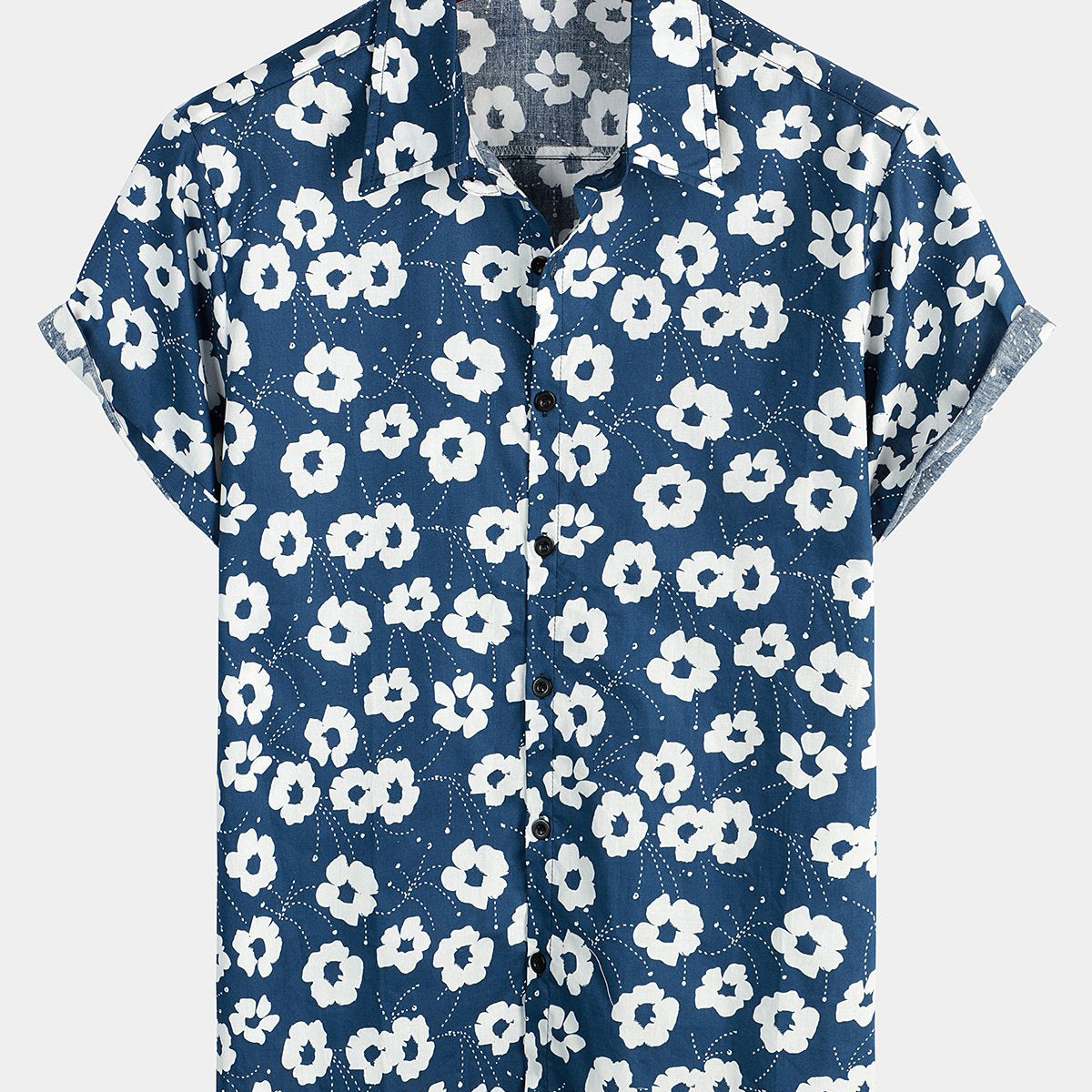 Men's Blue Floral Print Casual Cotton Shirt
