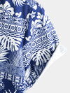 Men's Tropical Pineapple Print Blue Short Sleeve Top Button Up Vintage Hawaiian Short Sleeve Shirt