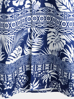 Men's Tropical Pineapple Print Blue Short Sleeve Top Button Up Vintage Hawaiian Short Sleeve Shirt