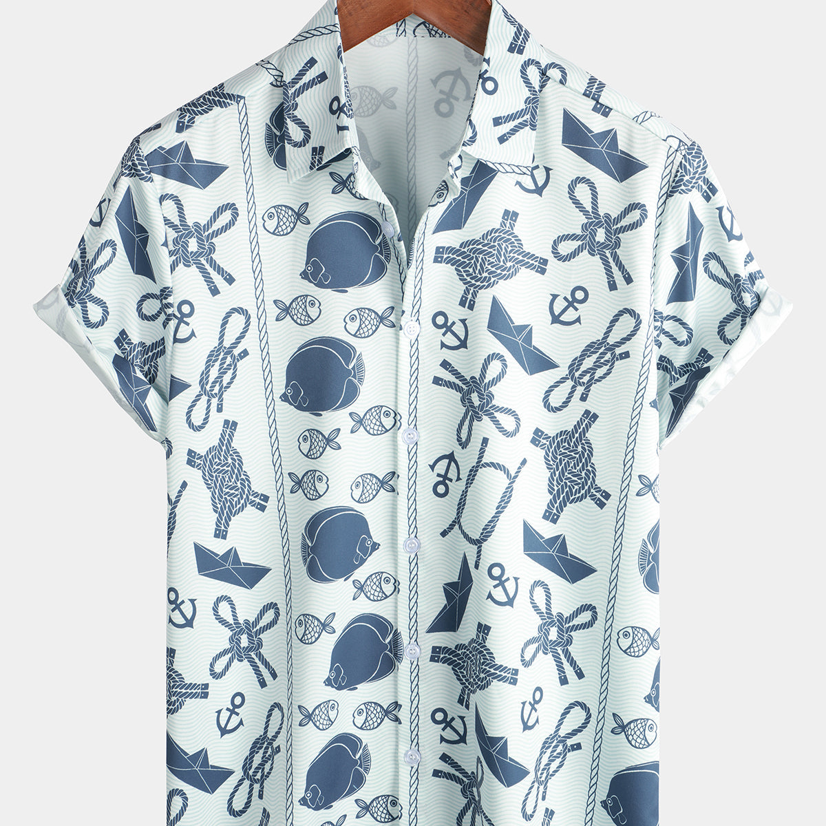 Camisa hawaiana de manga corta con botones y estampado de peces Aloha Beach para hombre
