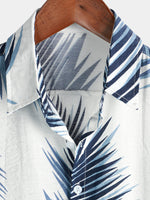Men's Blue Tropical Summer Palm Tree Leaf Aloha Button Up Resort Short Sleeve Shirt