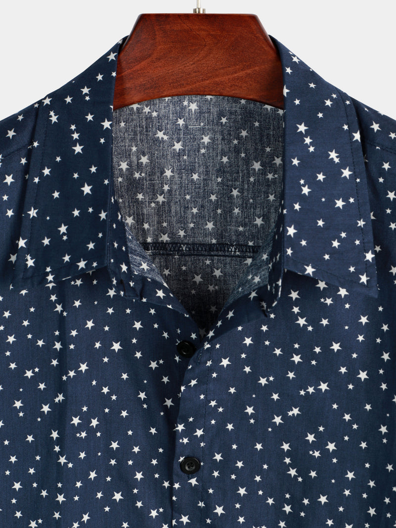 Men's Star Print Cotton Short Sleeve Shirt