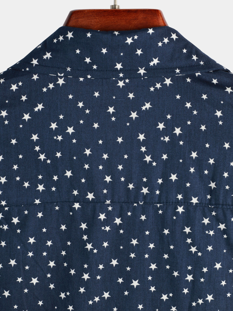 Men's Star Print Cotton Short Sleeve Shirt