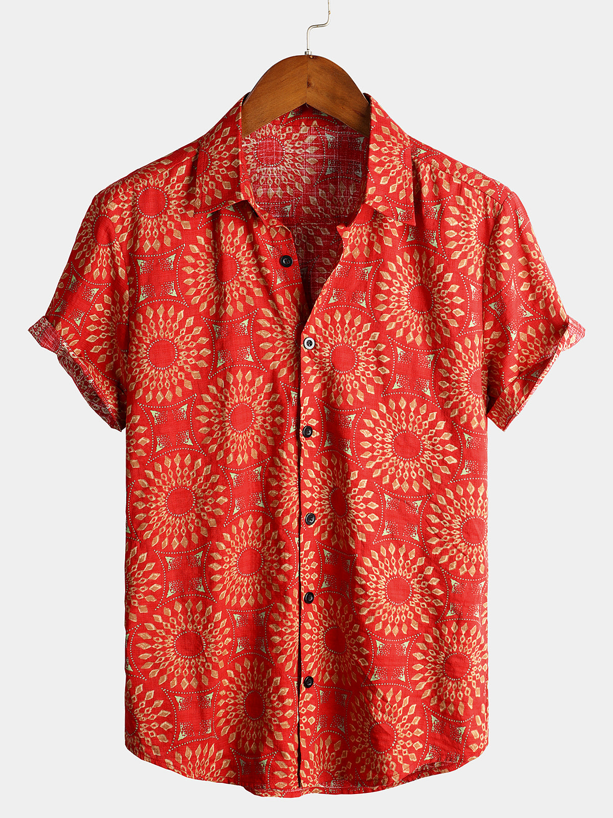 Men's Vintage Short Sleeve Cotton Boho 70s Leisure Button Up Hawaiian Shirt