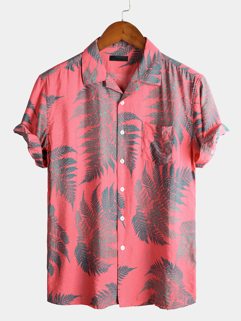 Bundle Of 4 | Men's Hawaiian Tropical Leaf Print Pocket Short Sleeve Shirts