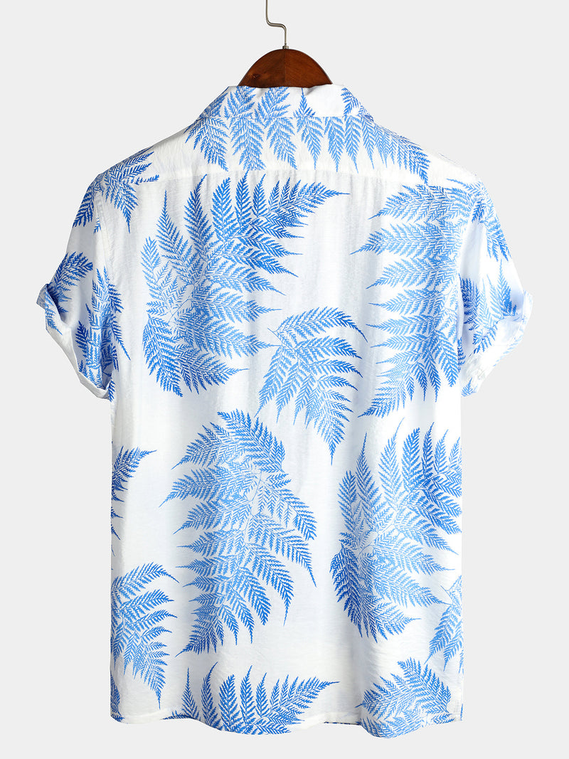 Bundle Of 4 | Men's Hawaiian Tropical Leaf Print Pocket Short Sleeve Shirts