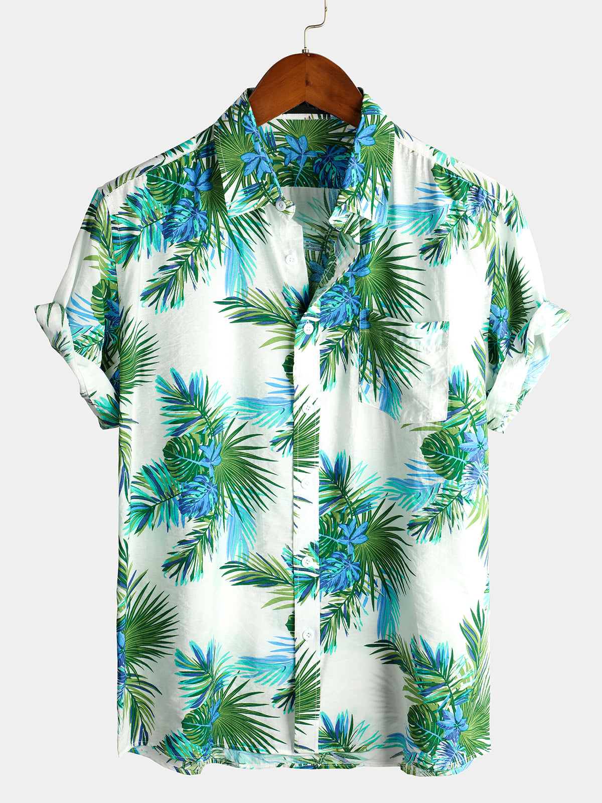 Men's Tropical Leaves Print Pocket Casual Shirt