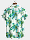 Men's Tropical Leaves Print Pocket Casual Shirt