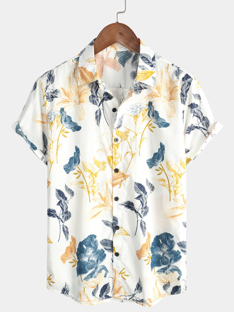 Bundle Of 3 | Men's Floral Hawaii Tropical Plant Print Cotton Short Sleeve Shirts