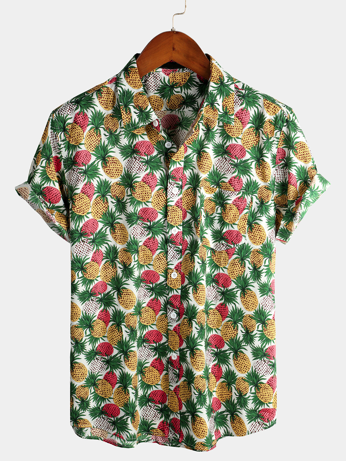 Men's Holiday Tropical Pineapple Pocket Cotton Shirt