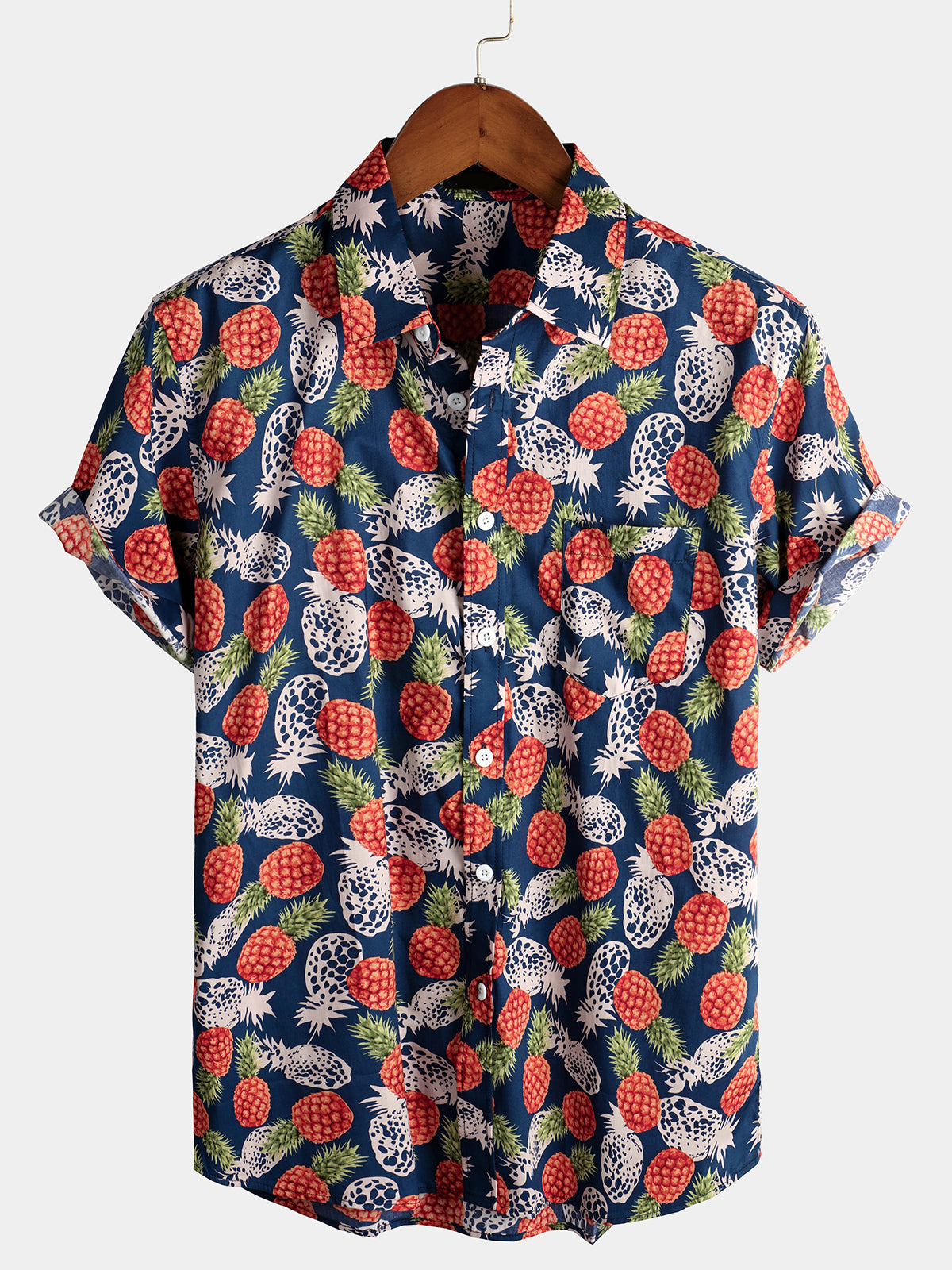 Men's Holiday Tropical Pineapple Pocket Cotton Shirt