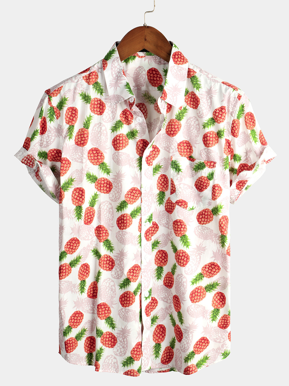 Men's Holiday Tropical Pineapple Pocket Cotton Shirt