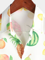 Men's Fruit Watermelon Lemon Pineapple Print Button Up Hawaiian Short Sleeve Shirt