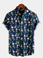 Men's Pineapple Print Hawaiian Cotton Pocket Shirt