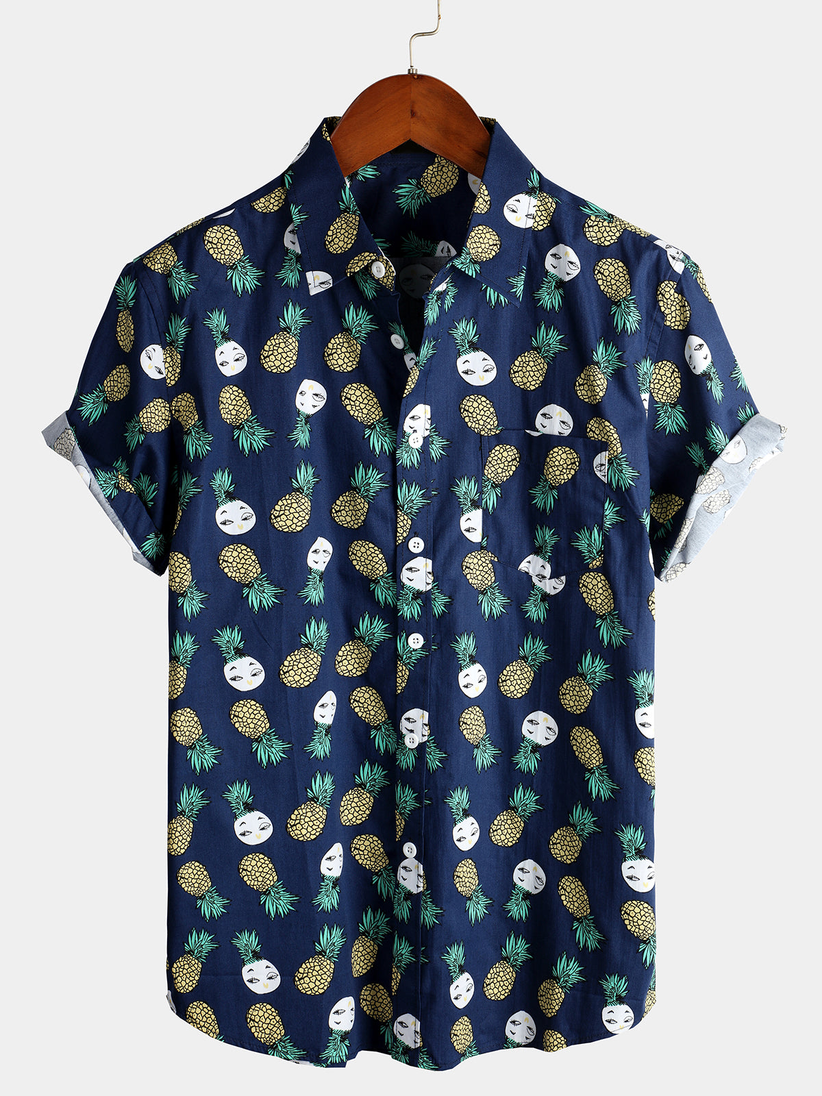 Men's Holiday Tropical Pineapple Pocket Cotton Shirt