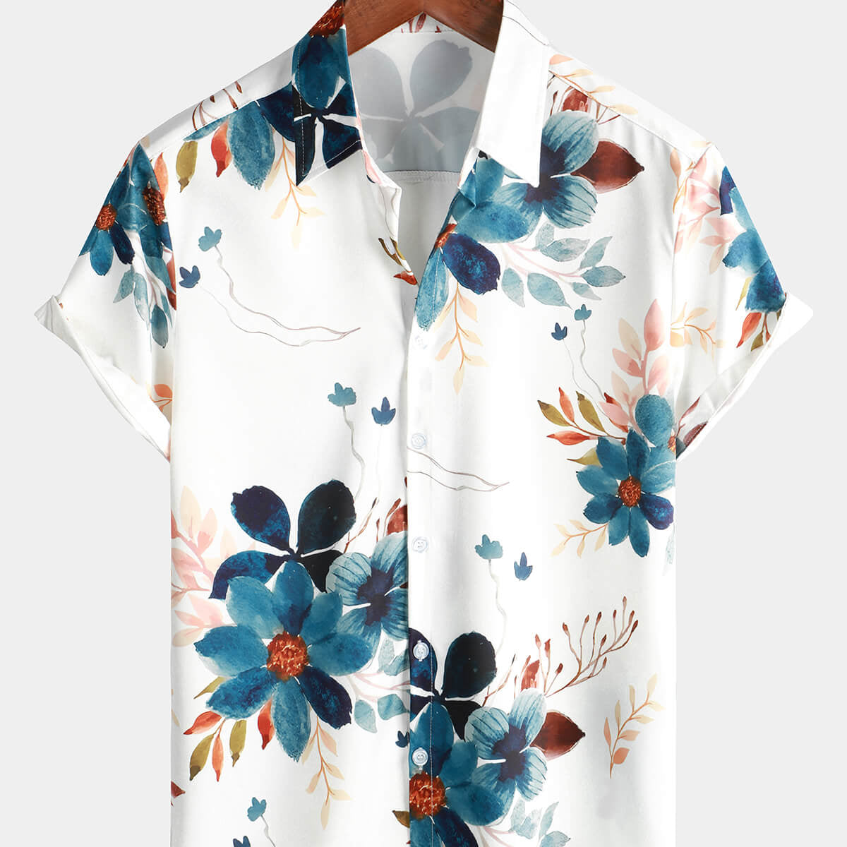Camisa hawaiana con botones y flores de verano de manga corta con estampado floral para hombre