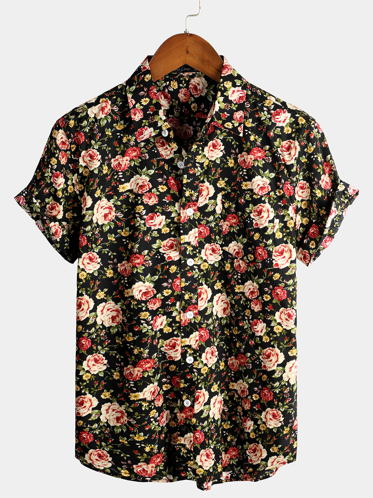 Men's Rose Cotton Pocket Short Sleeve Shirt