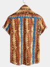 Men's Tribal Colorful Stripes Pocket Short Sleeve Shirt