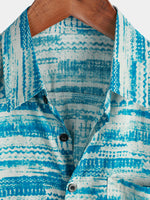 Men's Blue Vintage Pocket Holiday Summer Short Sleeve Button Shirt