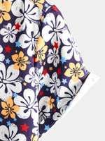 Men's Floral Holiday Hibiscus Flower Print Button Beach Vintage Hawaiian Short Sleeve Shirt